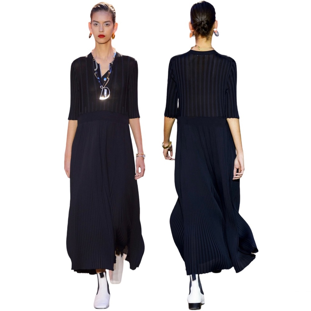 CÉLINE BLACK RIBBED MIDI DRESS SIZE XS PHOEBE PHILO